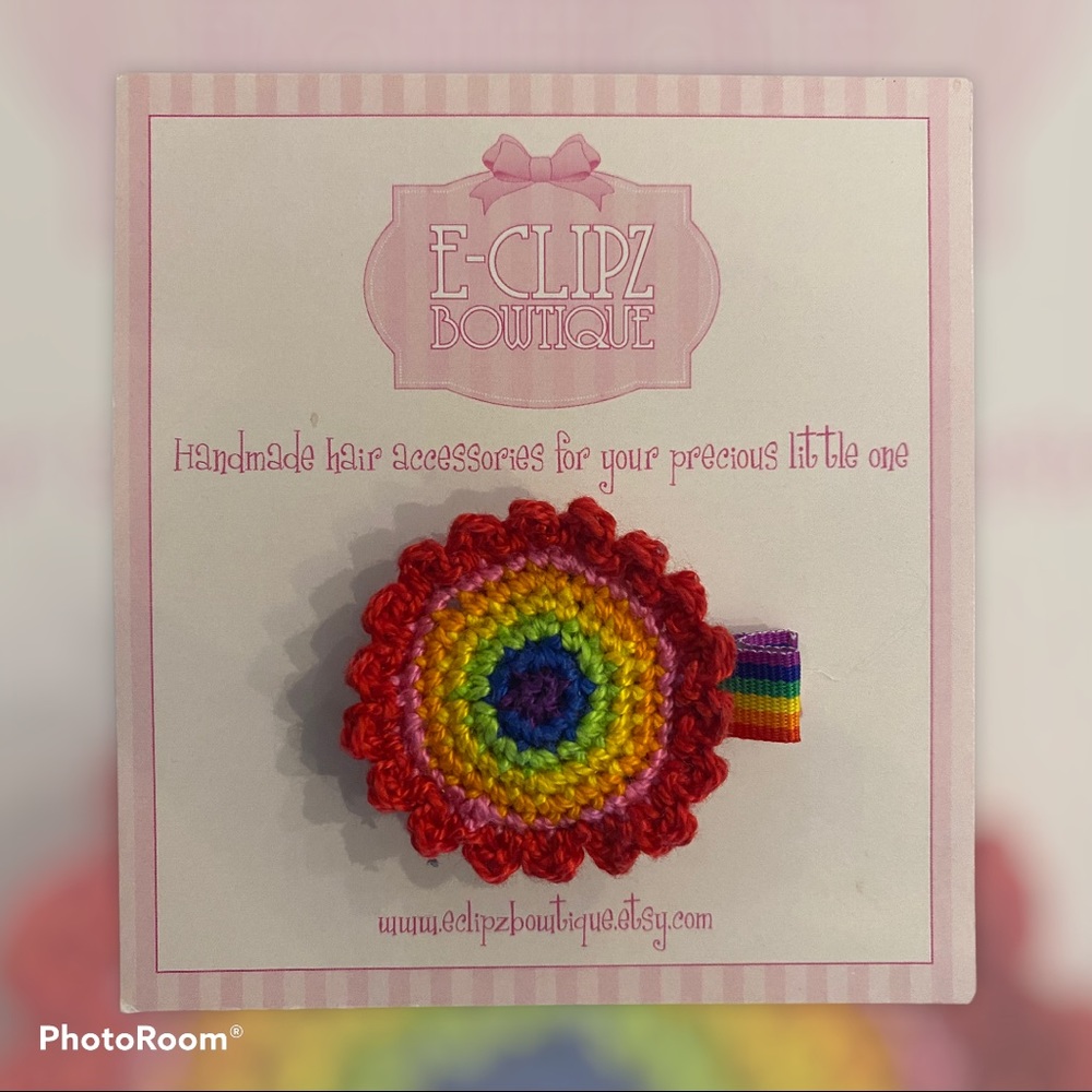 NEW HANDMADE CROCHET RAINBOW FLOWER HAIR CLIP